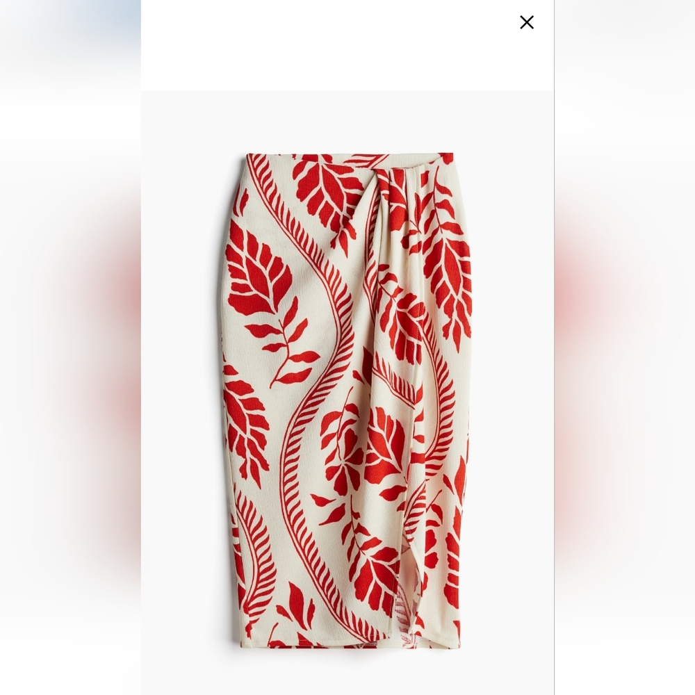 Red and Cream Leaf Print Skirt